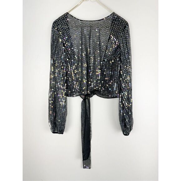 ASOS Tops - NWT ASOS Women's Sequin Embellishment Tie Wrap Front Cropped Cardigan Size 12